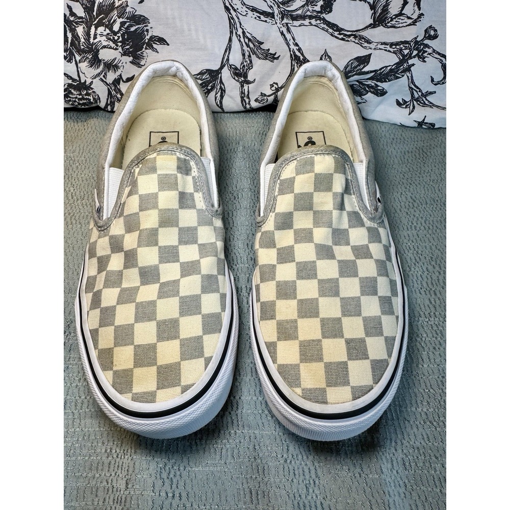 Vans Slip-On Checkerboard Skate Shoe Gray White Women's 9 Men 7.5